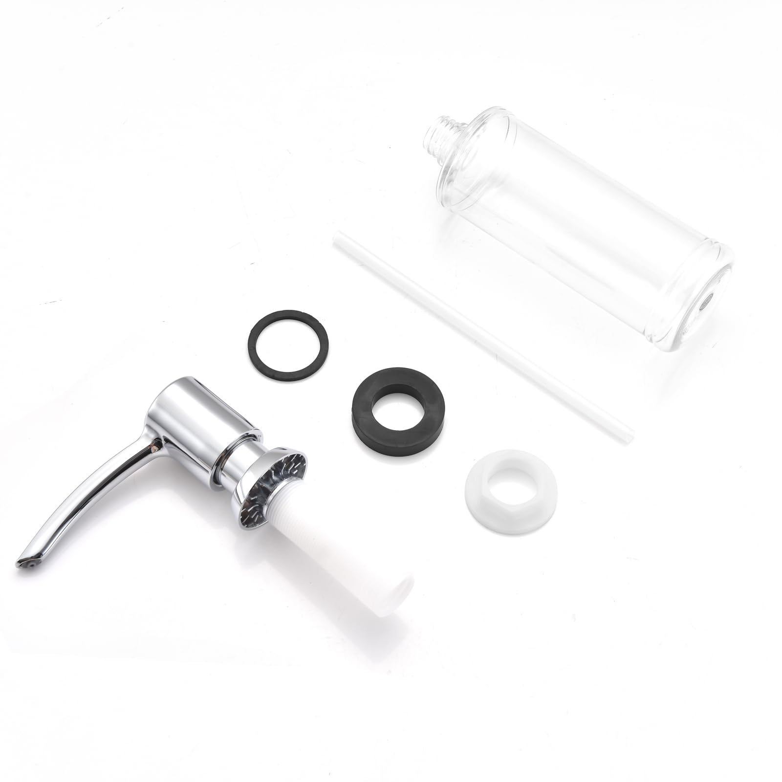 Fregadero de cocina con dispensador de jabón integrado, dispensador de jabón de encimera, cabezal de bomba ABS cromado, con botella grande de jabón PET de 12 onzas, dispensador de jabón