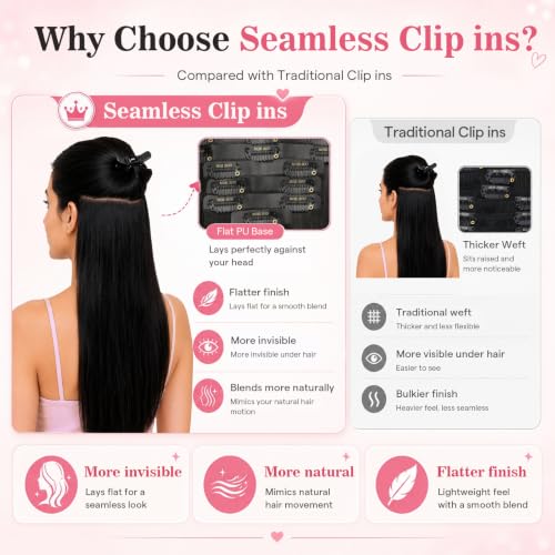 Image of Moresoo Clip in Hair Extensions Human Hair, 14inch 120g 7pcs, PU Skin Weft | Clip in hair extensions real hair, natural black to mocha brown and warm caramel, for trend users, natural blending volume