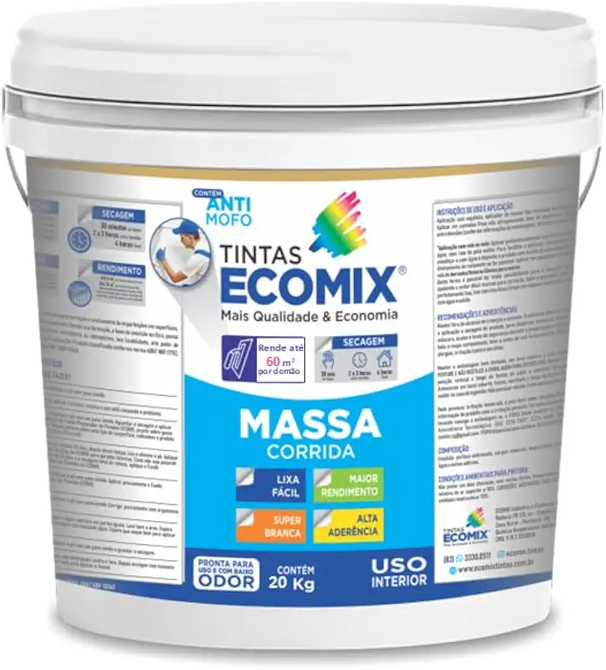 Massa Corrida 20kg, Branco, Uso Interior, Baixo Odor