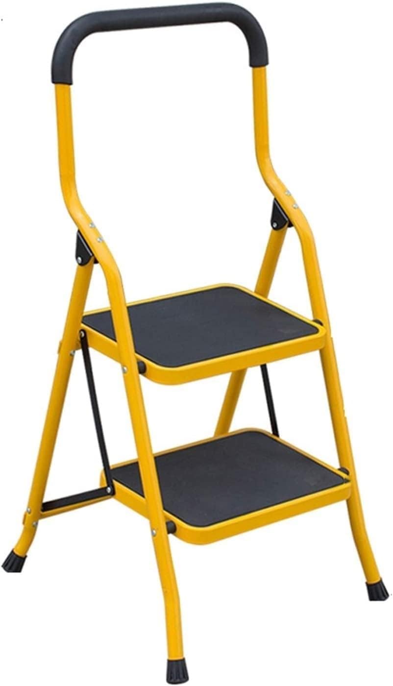 Ladder 2 Step Ladder Portable with Handgrip Foldable Stepladder Space Saving Anti-Slip Wide Pedal