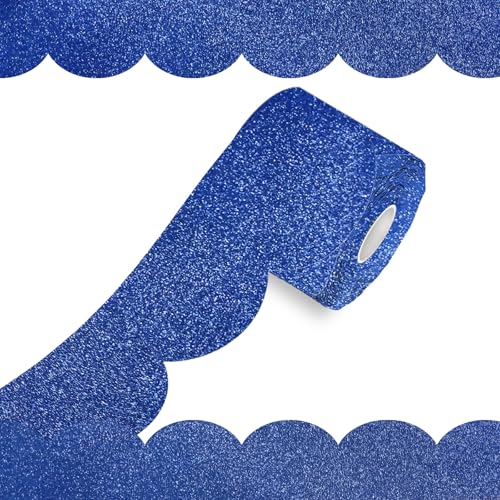 100Ft Shine Scalloped Bulletin Board Border- Blue Bulletin Board Border, Shiny Blue Trim Decorative Roll for Classroom, School, Office, Home