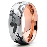 Silly Kings Jewelry 8mm Camouflage Camo Tungsten Carbide Wedding Band Rose Gold Dome Army Navy Marines Ring 12