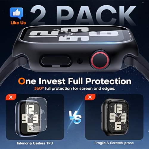 Image of TAURI 2 Pack Hard Case Designed for Apple Watch SE (2022 /2020) /Series 6 5 4 40mm, [360 Shockproof] with 9H Tempered Glass Screen Protector, [Scratch-Resistant] Cover - Black