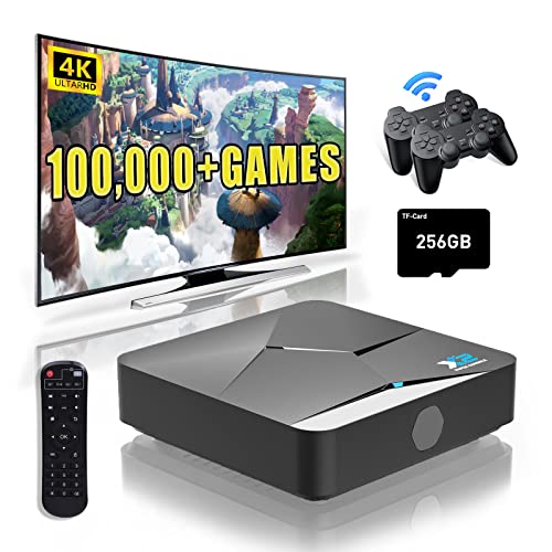 Super Console x2 Video Game Console with 100,000+Classic Games for TV Video Games, Retro Game Console with 60+Emulators,Plug& Play Gaming System EmuELEC4.5&Android TV 9.0, 2 Wireless Controllers(256G)