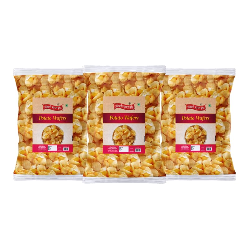 Image of OKHLI MUSAL BRAND Batata Wafers | Himalayan Pink Rock Salted Potato Chips Aloo Chips Chips Snacks | Potato Wafers Aloo Wafers Farali Falahari Fast Time Namkeen Snack | Made In Groundnut Oil-1Kg*3Pack