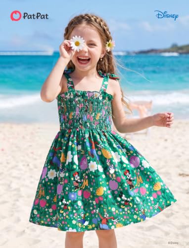Image of Disney Princess Frozen Elsa Minnie Stitch Toddler Girl Dress Bow Tie Straps Smocked Summer Outfit Birthday Party Clothes 2-9Y