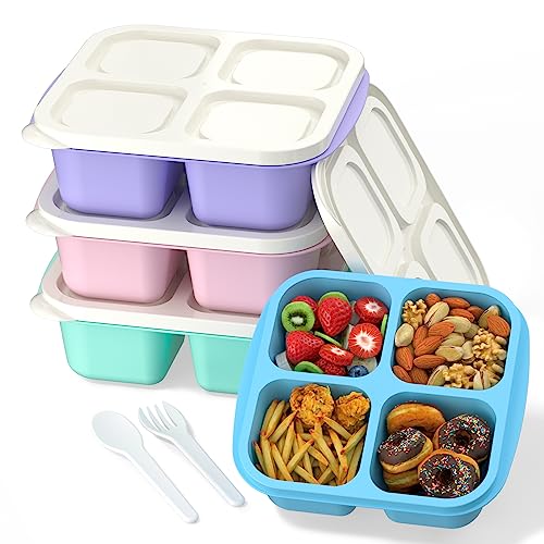Image of XGXN Meal Prep Containers (4 Pack), 4-Compartments Bento Lunch Box, Reusable BPA Free Food Prep Containers for Kids, Lunchable Kids Snack Container for School, Work, and Travel (G/P/B/P+White Lid)