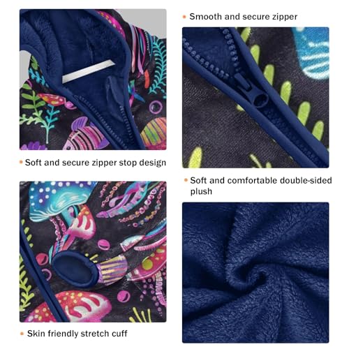 Boys Girls Fleece Jacket Colorful Jellyfish Kids Warm Hooded Outwear Coat3