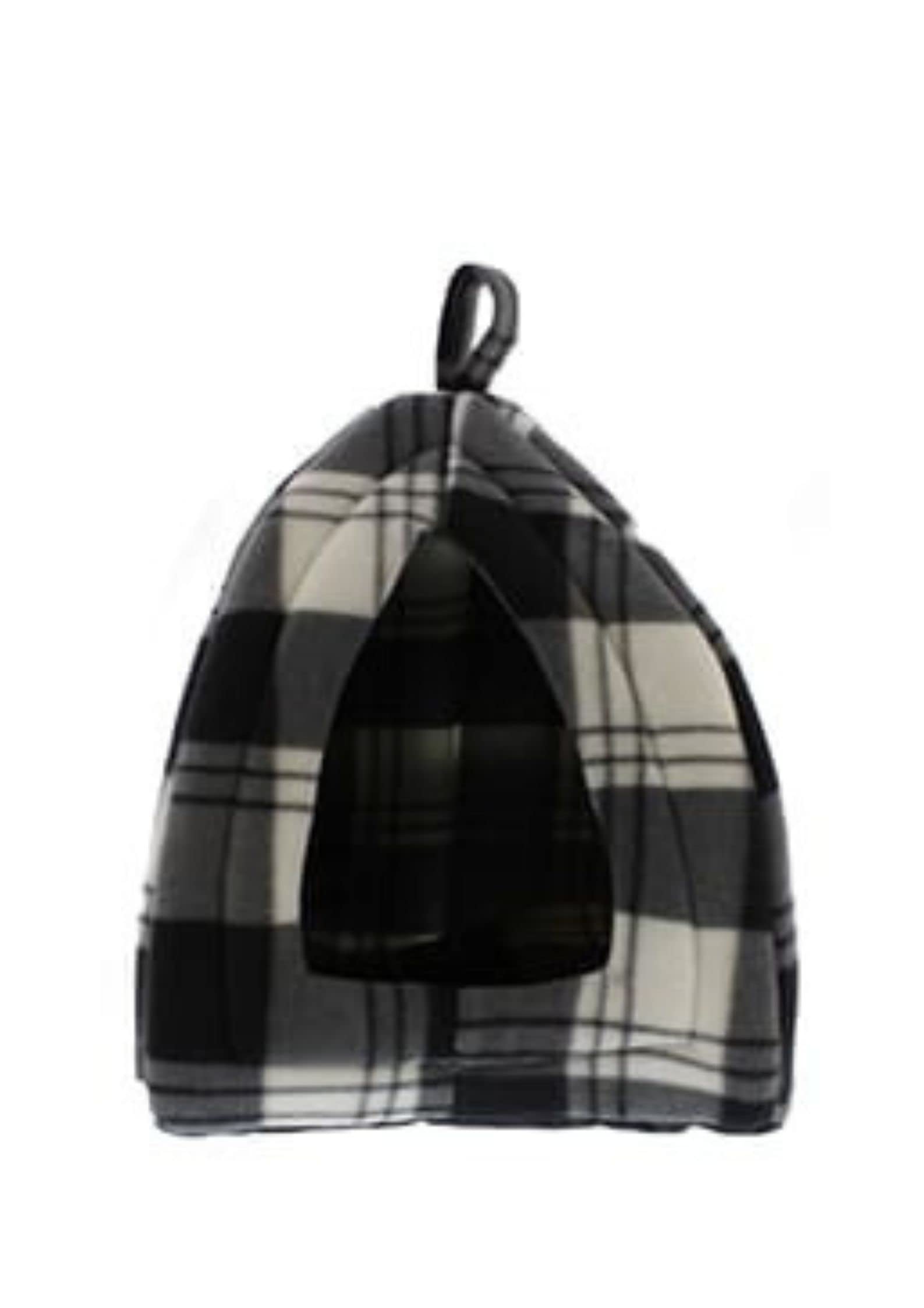 T J MorrisGREY TARTAN PRINT My Pets Pyramid Pet Hut Igloo House Bed for Cat or Dog soft fleece padded with removable cushion