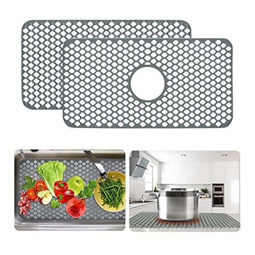 2 Pack Sink Protectors For Kitchen Sink,24.6''X 13'' Silicone Kitchen Sink Mats Grid For Bottom Of Farmhouse Stainless Steel Porcelain Sink,Fast Draining Non-Slip Sink Mat With Center Drain(Grey) #TOP1