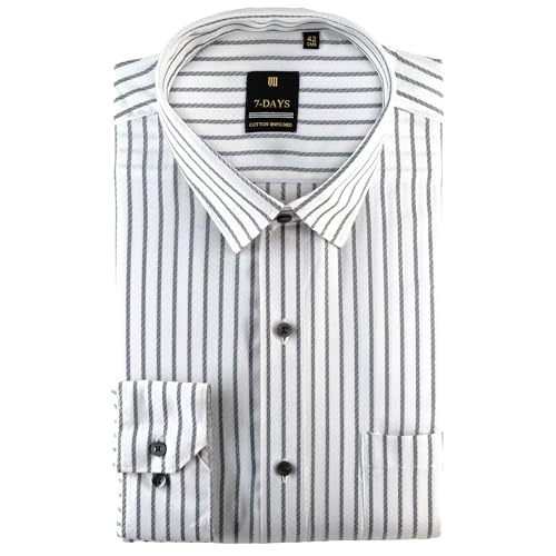 Image of 7-DAYS Men's Premium Striped Formal Shirt - Cotton Rich, Regular Fit, Full Sleeve, with Pocket, Wrinkle Resistant - Stylish Office & Everyday Wear.