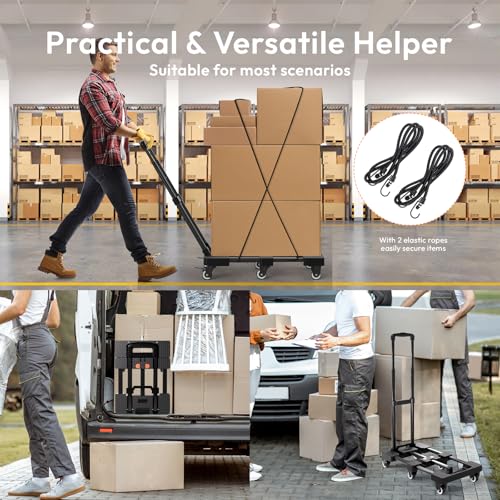 Voipvvii Folding Hand Truck 500lbs, Portable Heavy-Duty Dolly Cart, 6 Wheels, Collapsible, Black, Ideal for Travel and More by Voipvvii - Image 5