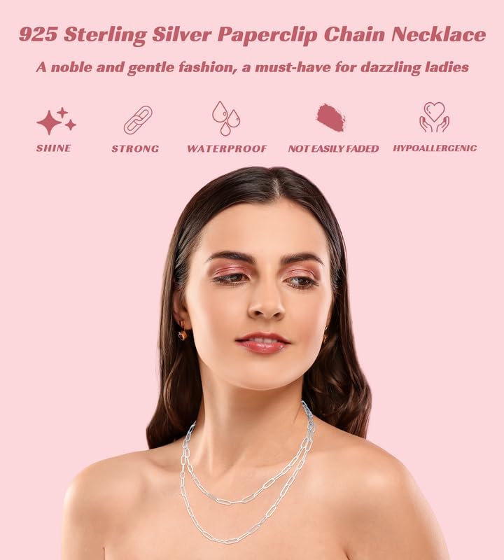 3mm 4mm 5mm 14K Plated Gold and 925 Sterling Silver Paperclip Chain Necklace for Women, Women's Paperclip Chain Necklace, World's Top Craftsmanship Necklace for Women 16 18 20 22 24 26 Inches - Image 3