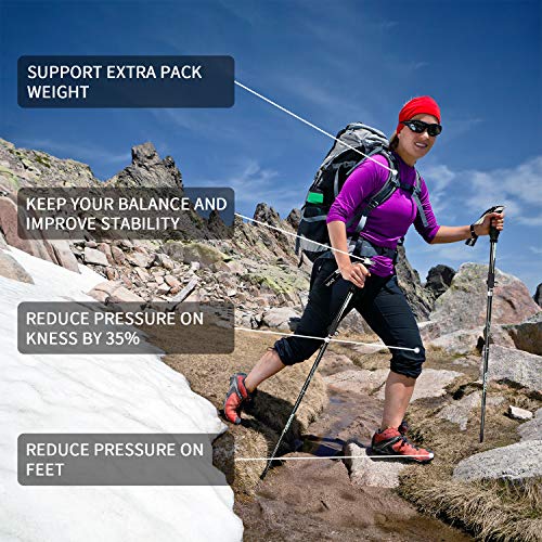 Esup Trekking Poles Collapsible for Hiking Aluminum Alloy 7075 Hiking Poles 2pc Pack Adjustable Quick Lock for Hiking, Camping, Outdoor (Black)