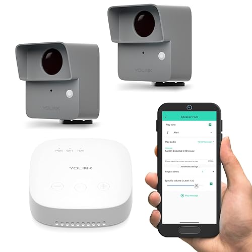 YoLink Outdoor Motion Sensor Kit, 2 LoRa Motion Sensors + SpeakerHub, Driveway Alert, D2D Direct Pairing Works Without Internet, App Email SMS Alerts, Alexa Routines, 2+ Year Battery, Hub Included