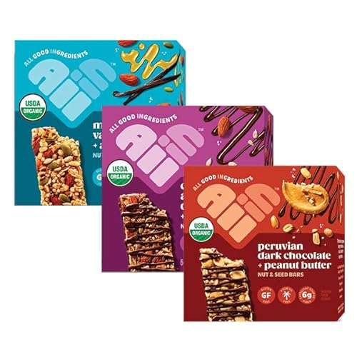 All In Snack Bars Variety Pack - Madagascar Vanilla Honey Almond, Peruvian Dark Chocolate & Peanut Butter, & California Almond Dark Chocolate Sea Salt - Gluten Free - Organic - Non-GMO (18 Pack)