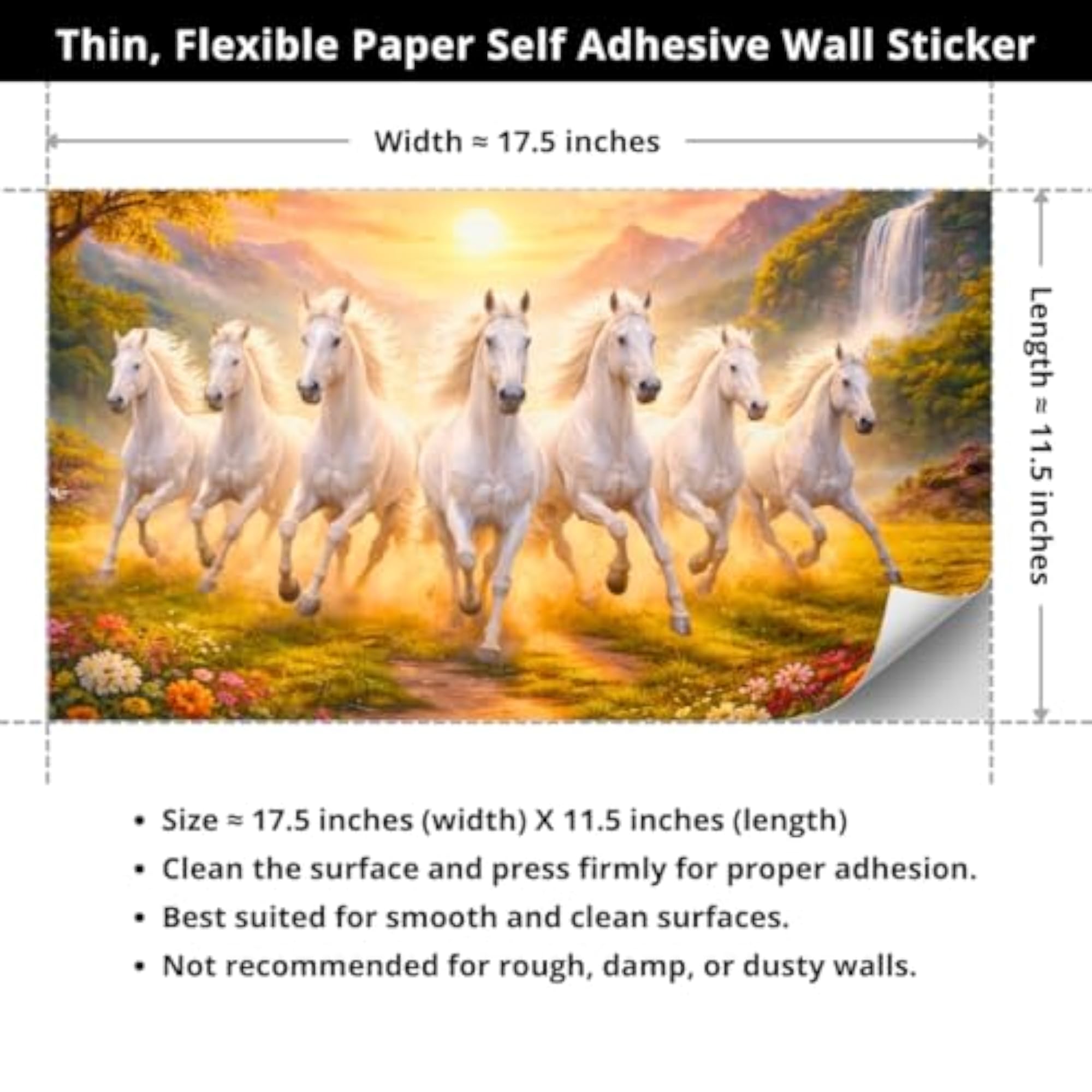 Running 7 White Horses Self Adhesive Wall Sticker