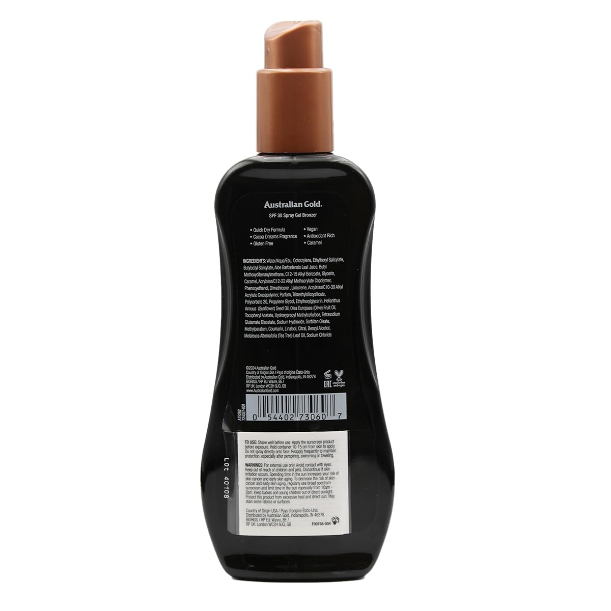 Australian Gold spf 30 spray gel con bronzer