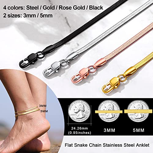Image of FOCALOOK 14K Gold Plated Anklets for Women Waterproof Plus Size Ankle Bracelet 8.5-10.5 Inch Adjustable Mariner /Figaro /Flat Snake /Cuban Link Chain Anklet Jewelry for Summer Beach Holiday