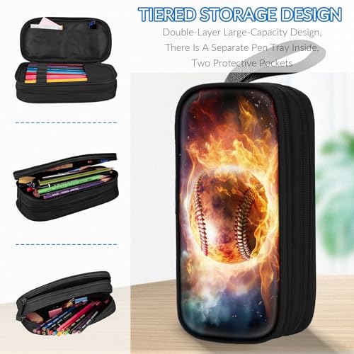 Image of TILYTADLY Large Pencil Case for Boys - Baseball Boys Pencil Pouch with Zipper Compartments - Big Capacity Pen Box Pen Bag Organizer with Keychain for Kids Teens School