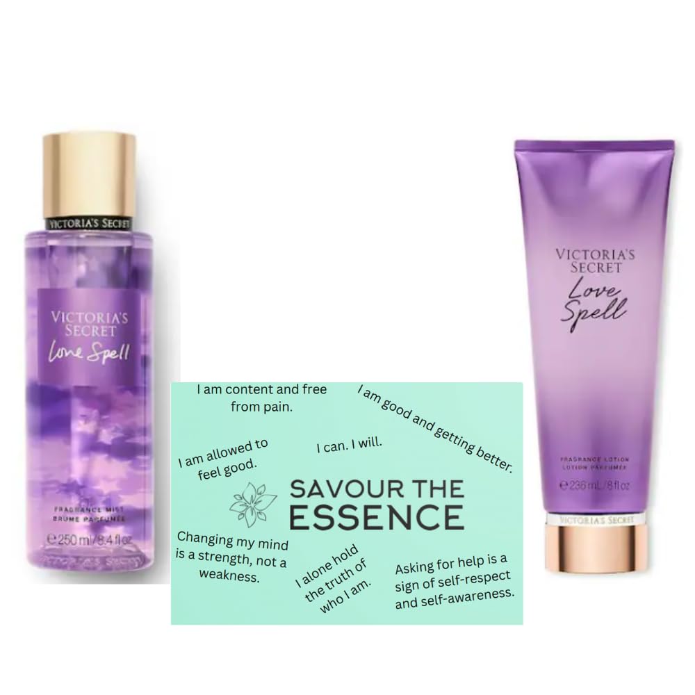 VS Love Spell - Set regalo con spray per il corpo e lozioni per il corpo profumato Love Potion, con lozione per il corpo profumata, per donne e ragazze, borsa in tessuto Savour The Esssence