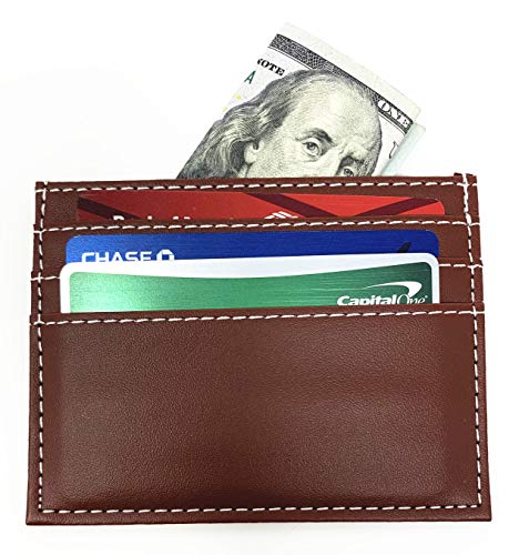 New Mens & Womens Slim Leather Wallet ID Card Holder Open Money Pocket (3" X 4") (Brown)2
