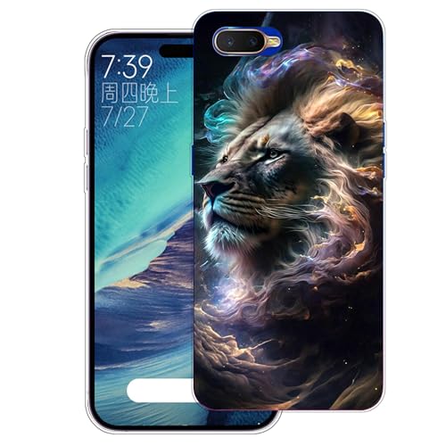 WUACYEAMING Cover per Oppo K1,Cover Case in Silicone Trasparente Ultra Sottile e Leggera, Anti Ingiallimento Custodia con Antiurto, Anti-Graffio e Retro TPU-(leone)