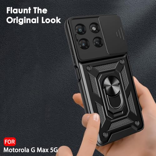 Image of TheGiftKart Tough Armor Bumper Back Cover Case for Motorola Moto G Max 5G | Kickstand & Ring Holder | 360 Degree Protection Back Cover Case for Moto G Max 5G (PC & TPU, Sliding Camera Cover, Black)