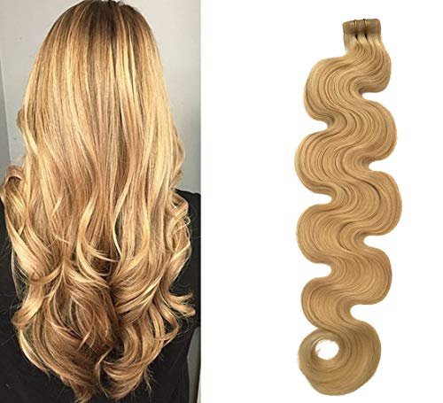 Wavy Tape in Hair Extensions Honey Blonde Remy Human Hair Seamless Skin Weft Body Wavy Glue in Hair Extensions 18" 40g 20Pcs/Package