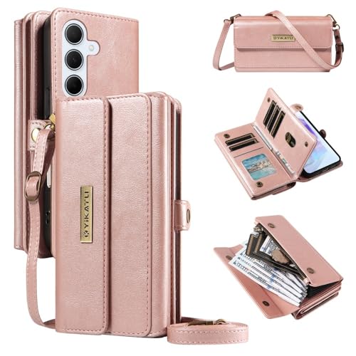 Étui pour Samsung Galaxy A26 5G or rose avec portefeuille zippé et rabat magnétique