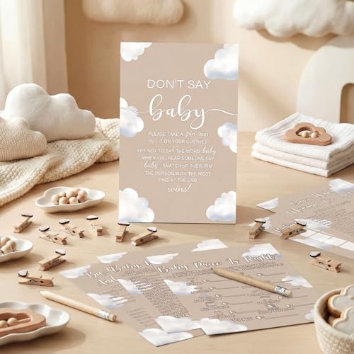 Image of Patelai 321 Pcs Cloud 9 Baby Shower Game Supply for Girl or Boy 5 Set Include 50 Activity Card 20 Pencil 1 Don't Say Baby Sign 50 Clothespin for Price Is Right Prediction Bingo Party Decor