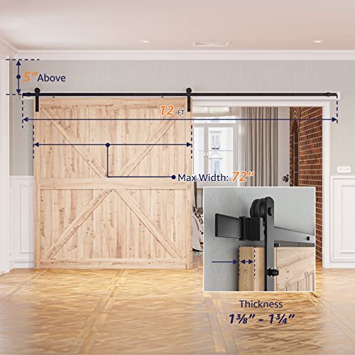 Image of SMARTSTANDARD 12ft Sliding Barn Door Hardware kit, Fit 72 inch Wide Door Panel