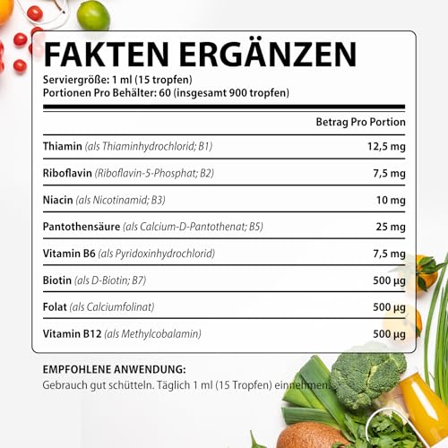 Liposomale Vitamin B Komplex Flüssiges - Hochdosiert Tropfen mit Allen 8 B-Vitaminen, Aktive Vitamin B Formen, Vegan, Keine Zusatzstoffe, 60ml (1er Pack)