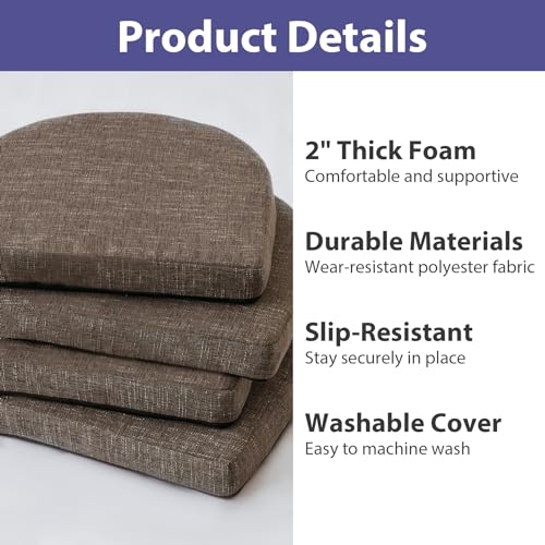 Image of IPYNBAP Chair Cushions for Dining Chairs, Kitchen Chair Cushions, 16'' x 16'' x 2'', Non Slip Indoor Seat Cushions, Chair Pads for Dining Chairs with Ties & Removable Cover, Set of 4, Brown