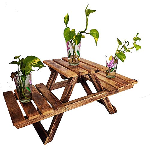 Image of Ereteken ART Wood Plant Stand with 3 Decks (Brown, 64 x 23 x 29 cm)