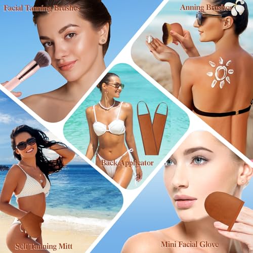 Image of 6pcs Self Tanning Mitt Applicator Kit Including Self Tanning Mitt and Brush, Body Brush, Back Applicator, Mini Facial Glove, Facial Tool, Exfoliating Glove(Brown)