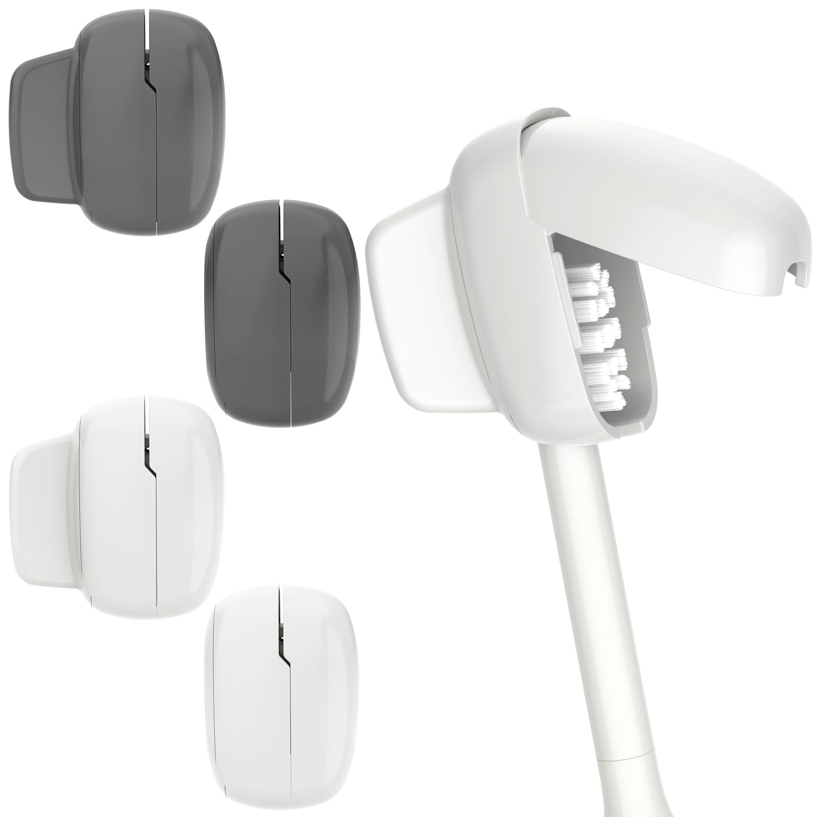 Toothbrush Covers (4-Pack) – Clip-On Protective Cover & Wall-Mount Holder, Ventilated, Fits Most Electric & Manual Brush Heads, Travel Essential (Gray