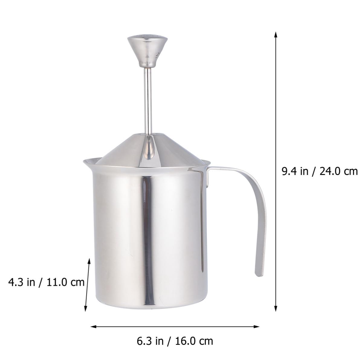 Schiumatore di Latte Manuale in Acciaio Inox 800cc Argento | Doppio Filtro a Doppio Strato, Nessuna Elettricità o Batterie, per Uso Domestico in Cucina