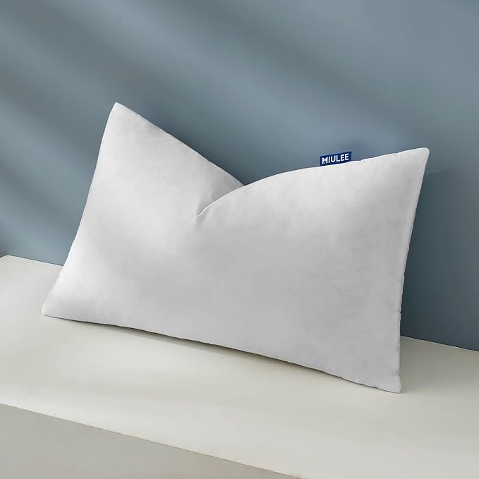MIULEE 12x20 Pillow Insert, Pack of 1 Feather Throw Pillow Insert, Decorative Fluffy Throw Pillow Cotton Fabric for Living Room Sofa Bed