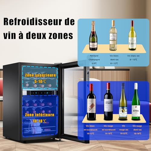 Kalamera Weinkühlschrank 2 Zonen, Touch-Bedienfeld,Schwarze Glastür, Verdeckter Griff, Flaschenkühlschrank 20 Flaschen, 68Liter, 5-18°C Kühlzone, KRC-68BFG – Bild 4