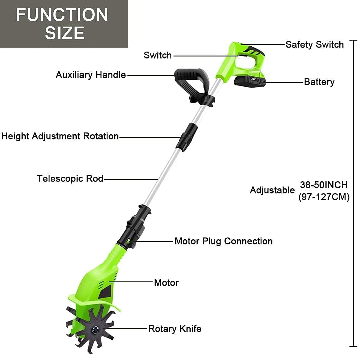 Motobineuse de Jardin, motoculteurs électriques, rotavateur de Jardin électrique, motobineuse de Jardin 20 V sans Fil, désherbeur/cultivateur électrique, Profondeur de Travail 25 c