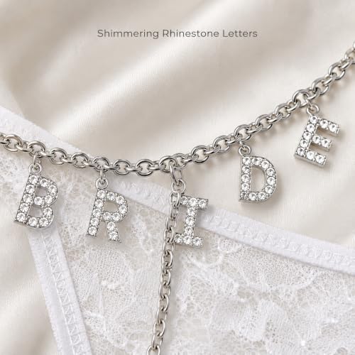 Image of BRIDE Rhinestone Lace Thong for Bride, Bridal Shower & Bachelorette Party Gift, Wedding Day Lingerie, Honeymoon Underwear, Adjustable One Size Fits Most