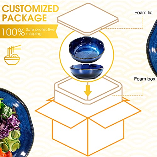 2 Pieces 47 Oz Ceramic Salad Bowls Noodles Ramen Bowls Set Porcelain Large Serving Bowls Dishwasher Microwave Safe Heat Cold Resistant For Soup Pasta Rice Salad Dark And Light Blue Glazed #TOP6