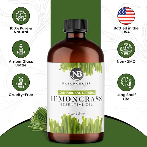 Image of NaturoBliss 100% Pure Lemongrass Essential Oil Therapeutic Grade Premium Quality (4 fl. oz) with Glass Dropper, Perfect for Aromatherapy