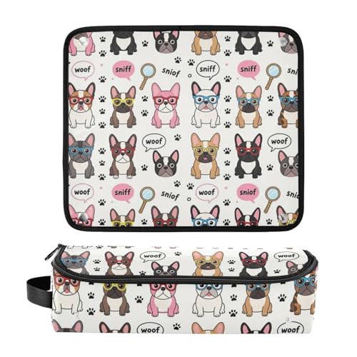 Bolsa organizadora para herramientas de cabello y tapete resistente al calor con patrón de perro francés para viaje miniatura 3