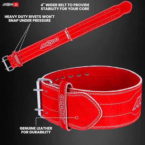 Image of Aprodo Gym Belt for Men and Women Workout with Secure Double Prong Buckle | 8.6mm Thick Suede Leather Professional Belt For Heavy Weight-Lifting, Powerlifting, Bodybuilding, Squatting and Strength Training (Red, S)
