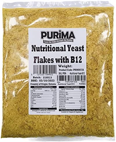 Nutritional Yeast Flakes 125g - with Vitamin B12 Protein Vegan Cheese Powder Alternative Dairy Free Flavouring - Cheesy Nutty Seasoning Savoury Condiment Dry Inactive Bulk Nooch Non GMO - PURIMA