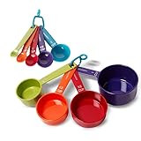 Farberware Kitchen Basics Measuring Cup & Spoon Set – 9-Piece Colorful Nesting Stackable Cups & Spoons with Ring Organizer, Easy-Read Markings for Cooking & Baking, Durable Plastic Kitchen Tools Primary