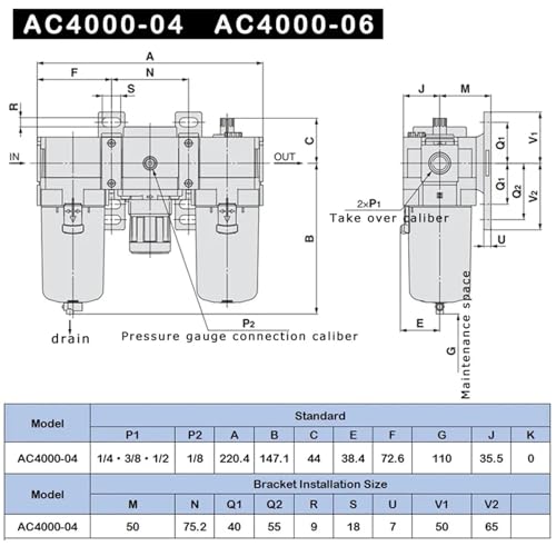 Filtre compresseur AC4000-04D avec régulateur et séparateur d'huile