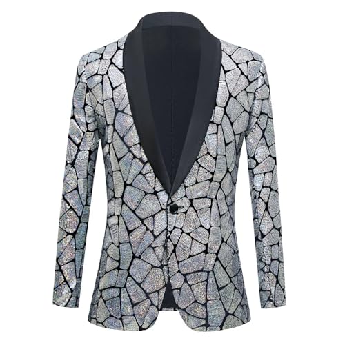 Men's Sequin Blazer Jacket Shawl Lapel One Button Shiny Wedding Party Suit Tuxedo Nightclub Host Coat3